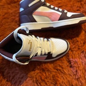 Puma White and Pink Retro Sneakers